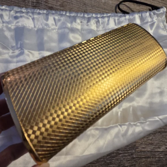 Vintage Mirror Chrystal Gold Elegant Metal Diamond Pattern Clutch Bag